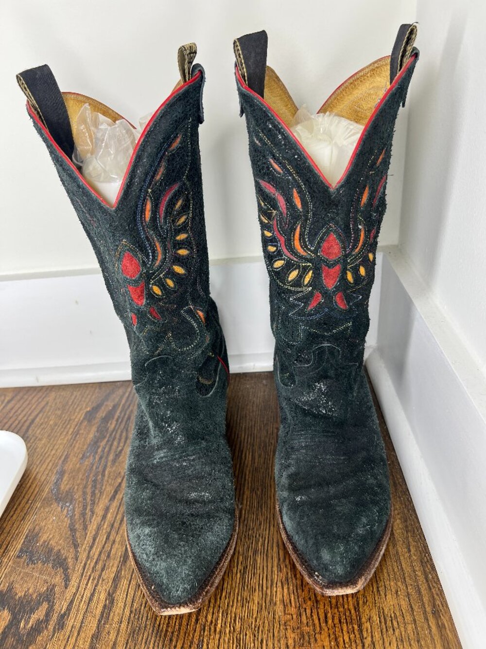 Justin Mens Boots Size 10 EE Inlay Black Cowboy Western